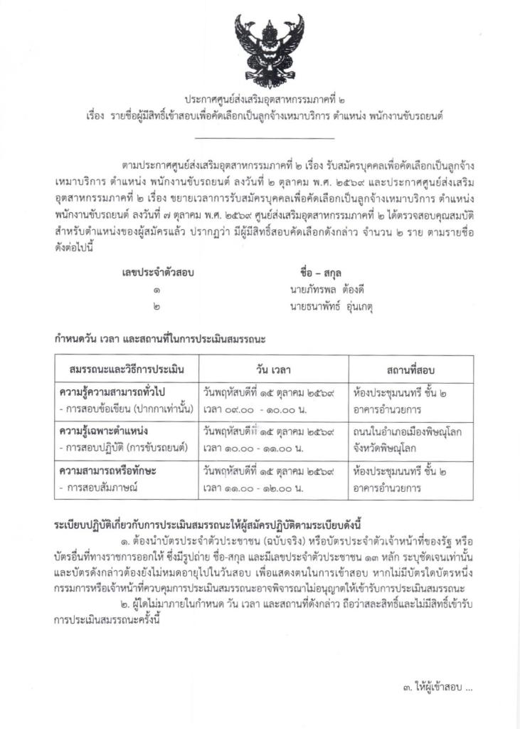 ประกาศรายชื่อ ผู้มีสิทธิ์เข้าสอบเพื่อคัดเลือกเป็นลูกจ้างเหมาบริการ ตำแหน่ง พนักงานขับรถยนต์