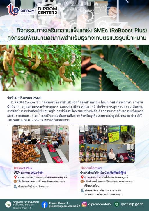 DC2 กิจกรรมการเสริมความแข็งแกร่ง SMEs (ReBoost Plus) กิจกรรมพัฒนาผลิตภาพสำหรับธุรกิจเกษตรแปรรูปเป้าหมาย