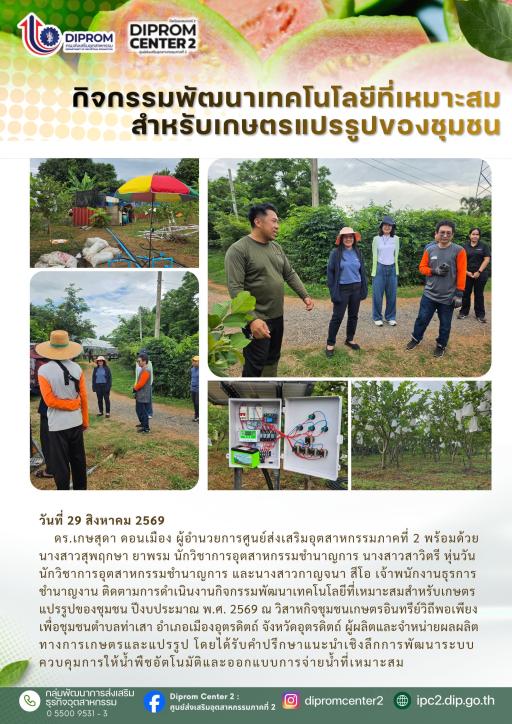 กิจกรรมพัฒนาเทคโนโลยีที่เหมาะสม สำหรับเกษตรแปรรูปของชุมชน